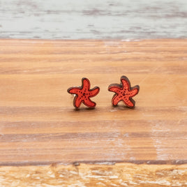 Handmade Wooden Starfish Stud Earrings - Beachy Boho Jewelry, Eco-Friendly Coastal Accessories, Nautical Gifts for Her, Ocean-Inspired