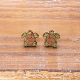 Handmade Wooden Turtle Stud Earrings - Cute Eco-Friendly Sea Turtle Jewelry, Beachy Ocean-Inspired Gifts for Her, Boho Nature Accessories