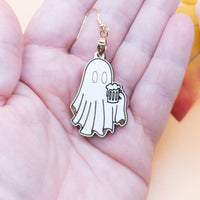 Handmade Wood Ghost Drinking Beer Dangle Earrings - Novelty Halloween Jewelry, Quirky Spooky Accessories, Unique Party Gift for Beer Lovers